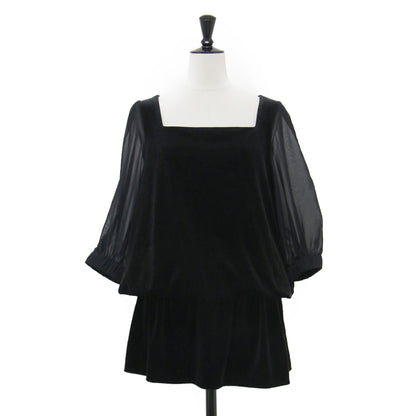 VELOUR NOIR ベロア シフォン コンビ ワンピース / チュニック ミニ丈 五分袖 スクエアネック