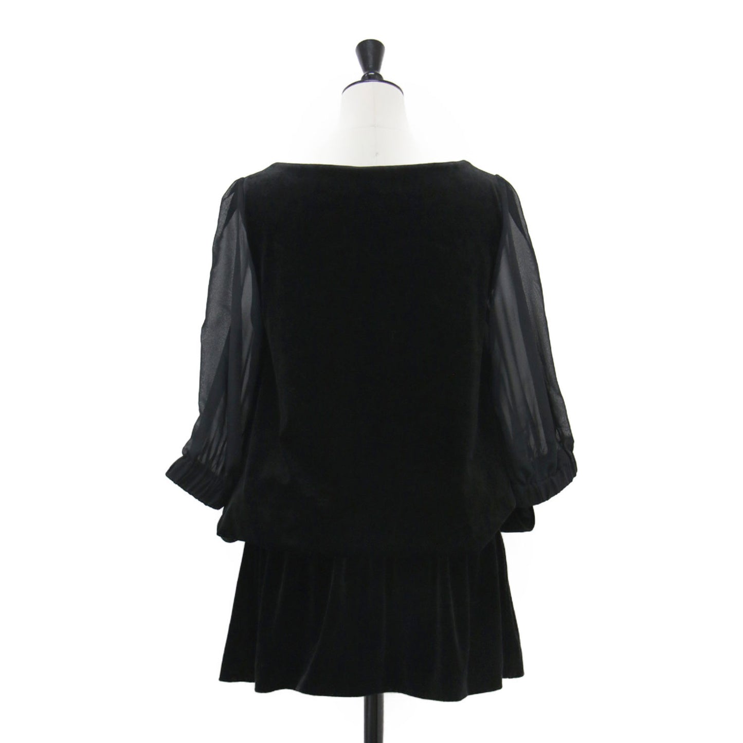 VELOUR NOIR ベロア シフォン コンビ ワンピース / チュニック ミニ丈 五分袖 スクエアネック