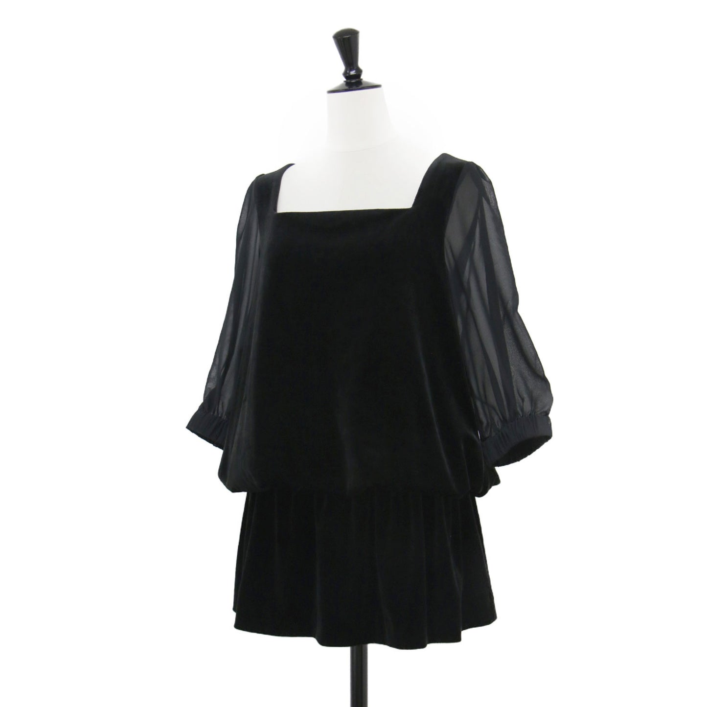 VELOUR NOIR ベロア シフォン コンビ ワンピース / チュニック ミニ丈 五分袖 スクエアネック