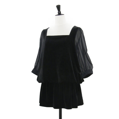 VELOUR NOIR ベロア シフォン コンビ ワンピース / チュニック ミニ丈 五分袖 スクエアネック