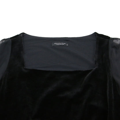 VELOUR NOIR ベロア シフォン コンビ ワンピース / チュニック ミニ丈 五分袖 スクエアネック