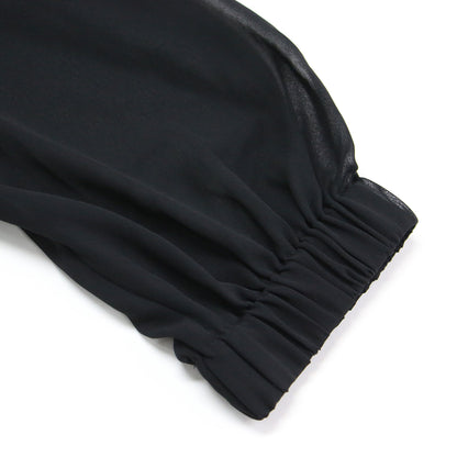 VELOUR NOIR ベロア シフォン コンビ ワンピース / チュニック ミニ丈 五分袖 スクエアネック