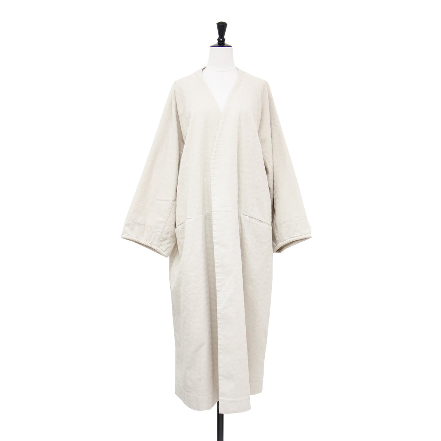 22秋冬 キルト ステッチ ガウン コート / Quilted Stitching Raglan Gown ロング Vネック ノーカラー 長袖 コットン