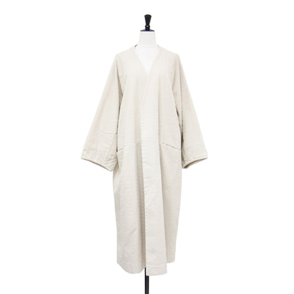 22秋冬 キルト ステッチ ガウン コート / Quilted Stitching Raglan Gown ロング Vネック ノーカラー 長袖 コットン