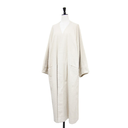 22秋冬 キルト ステッチ ガウン コート / Quilted Stitching Raglan Gown ロング Vネック ノーカラー 長袖 コットン