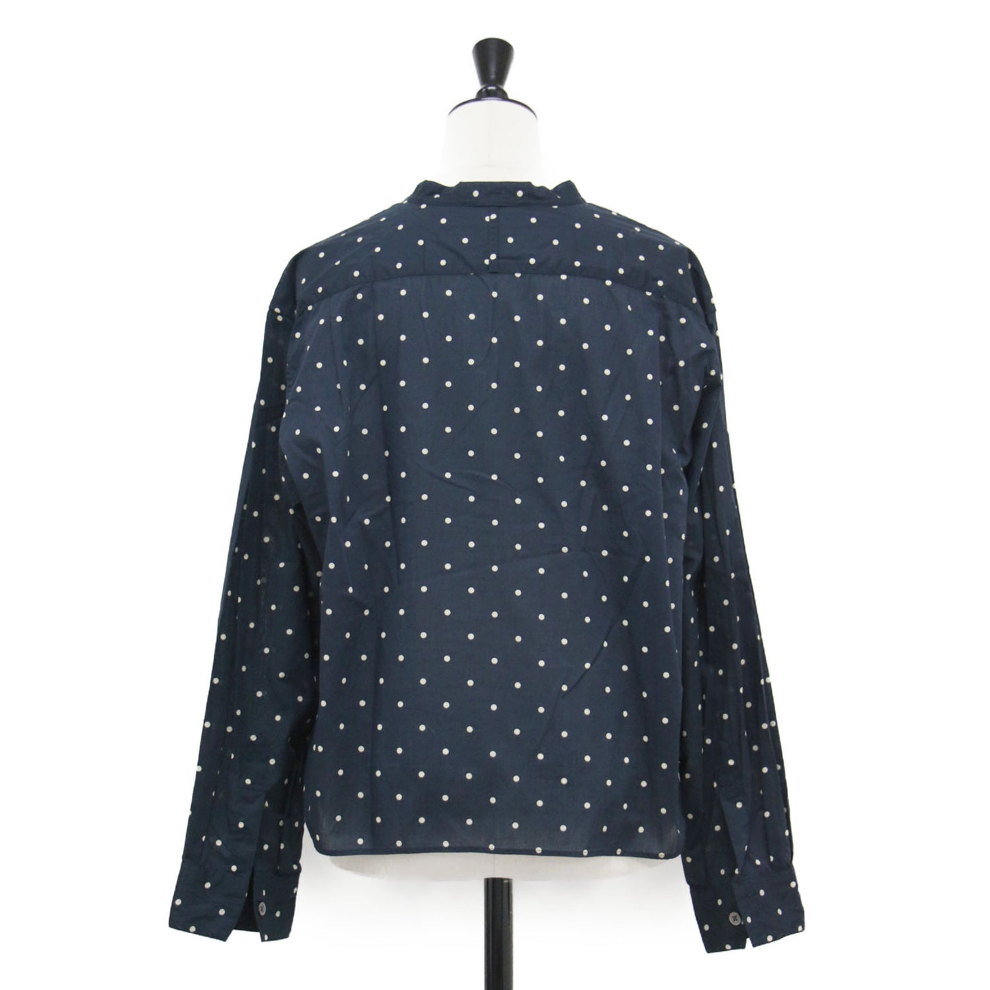 ドット プリント バンドカラー シャツ / ブラウス ショート丈 長袖 コットン