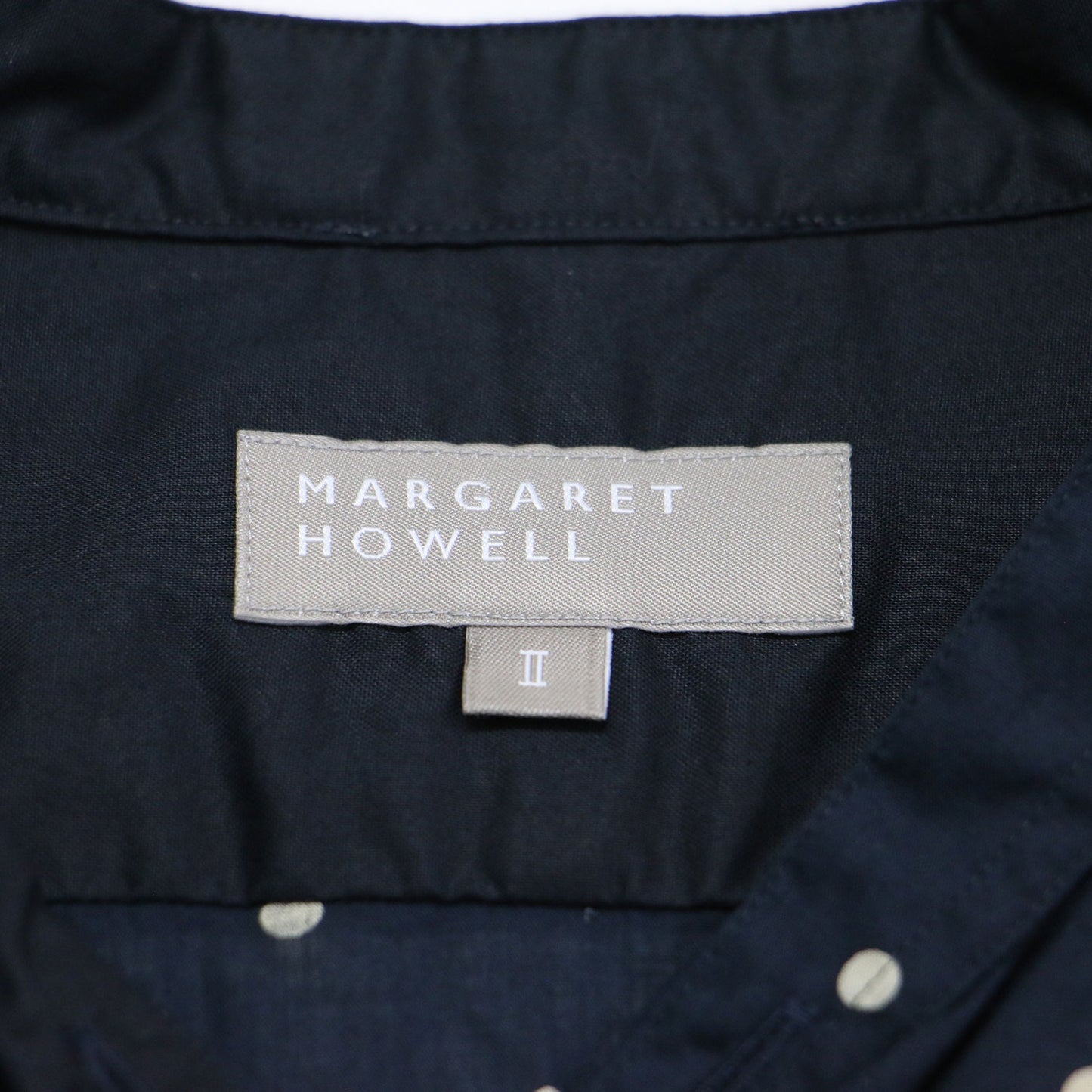 ドット プリント バンドカラー シャツ / ブラウス ショート丈 長袖 コットン