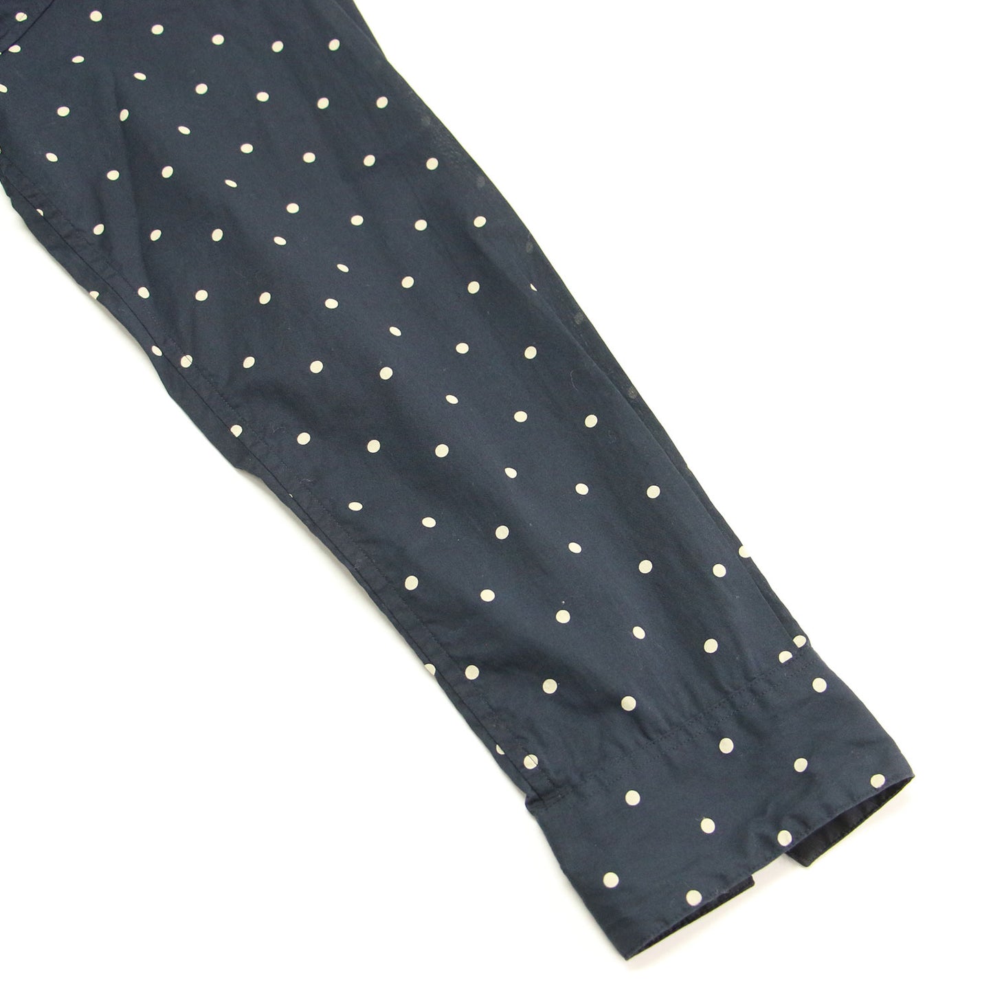 ドット プリント バンドカラー シャツ / ブラウス ショート丈 長袖 コットン