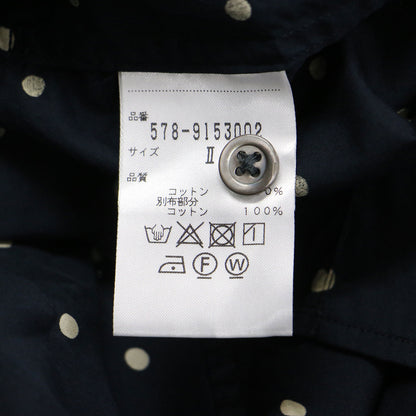 ドット プリント バンドカラー シャツ / ブラウス ショート丈 長袖 コットン