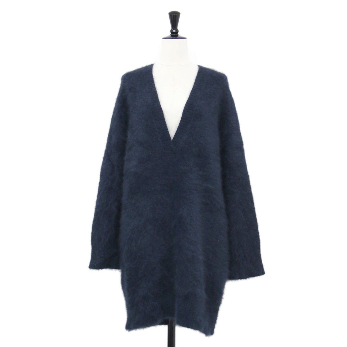 21秋冬 Cashmere Mix Fur 深V プルオーバー / ニット チュニック丈 長袖 Vネック カシミヤ ミックス ファー
