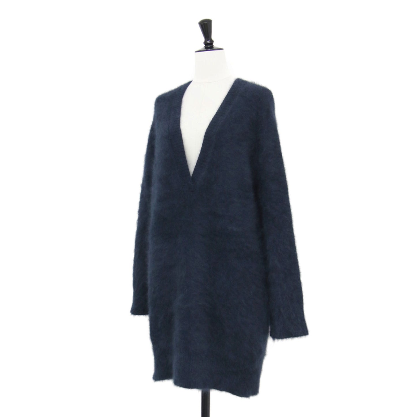 21秋冬 Cashmere Mix Fur 深V プルオーバー / ニット チュニック丈 長袖 Vネック カシミヤ ミックス ファー