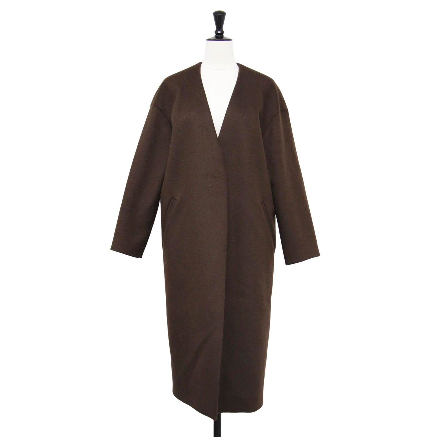 ウール ナイロン ノーカラー コート / ロング Vネック Iライン