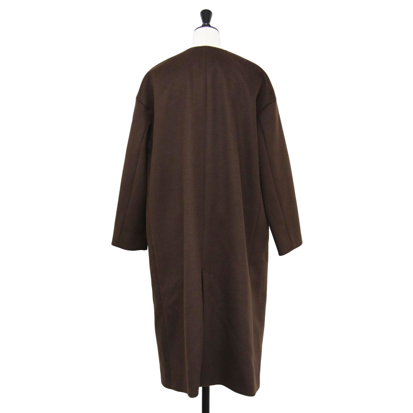 ウール ナイロン ノーカラー コート / ロング Vネック Iライン