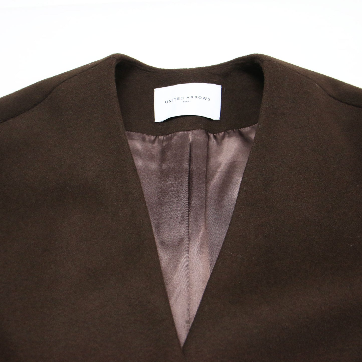 ウール ナイロン ノーカラー コート / ロング Vネック Iライン