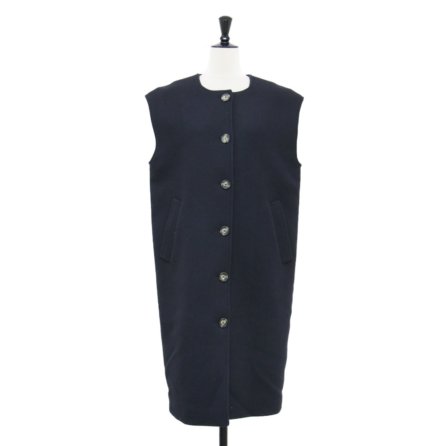 20秋冬 ノースリーブ コート / ベスト ロング クルーネック ノーカーラー ウール