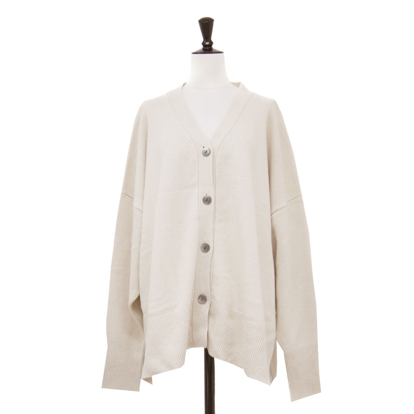 Vネック ワイド カーディガン / ニット 長袖 オーバーサイズ ウール コットン