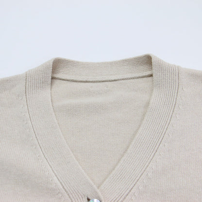 Vネック ワイド カーディガン / ニット 長袖 オーバーサイズ ウール コットン