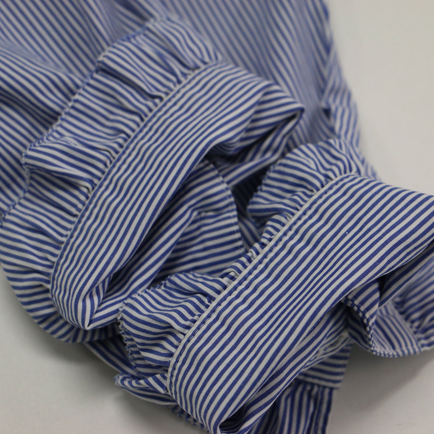 21春夏 ストライプ柄 スタンドカラー フリル シャツ / ブラウス 長袖 コットン