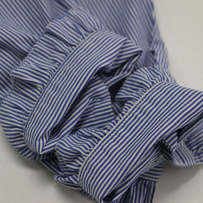 21春夏 ストライプ柄 スタンドカラー フリル シャツ / ブラウス 長袖 コットン