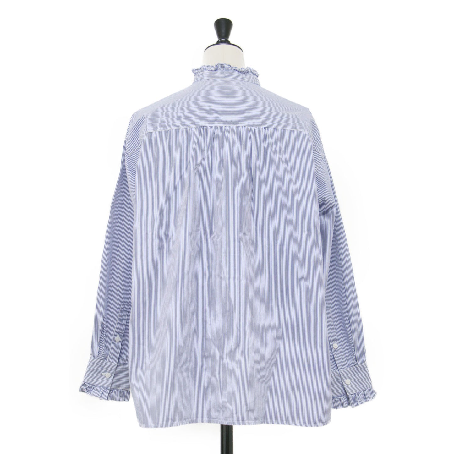 21春夏 ストライプ柄 スタンドカラー フリル シャツ / ブラウス 長袖 コットン