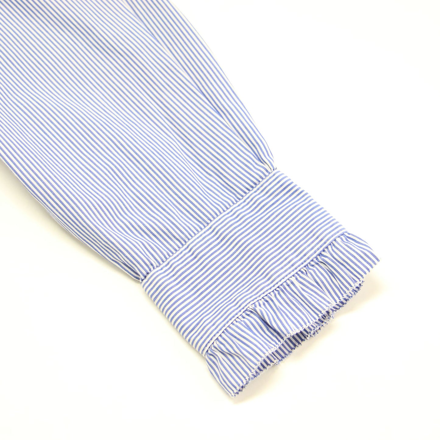 21春夏 ストライプ柄 スタンドカラー フリル シャツ / ブラウス 長袖 コットン