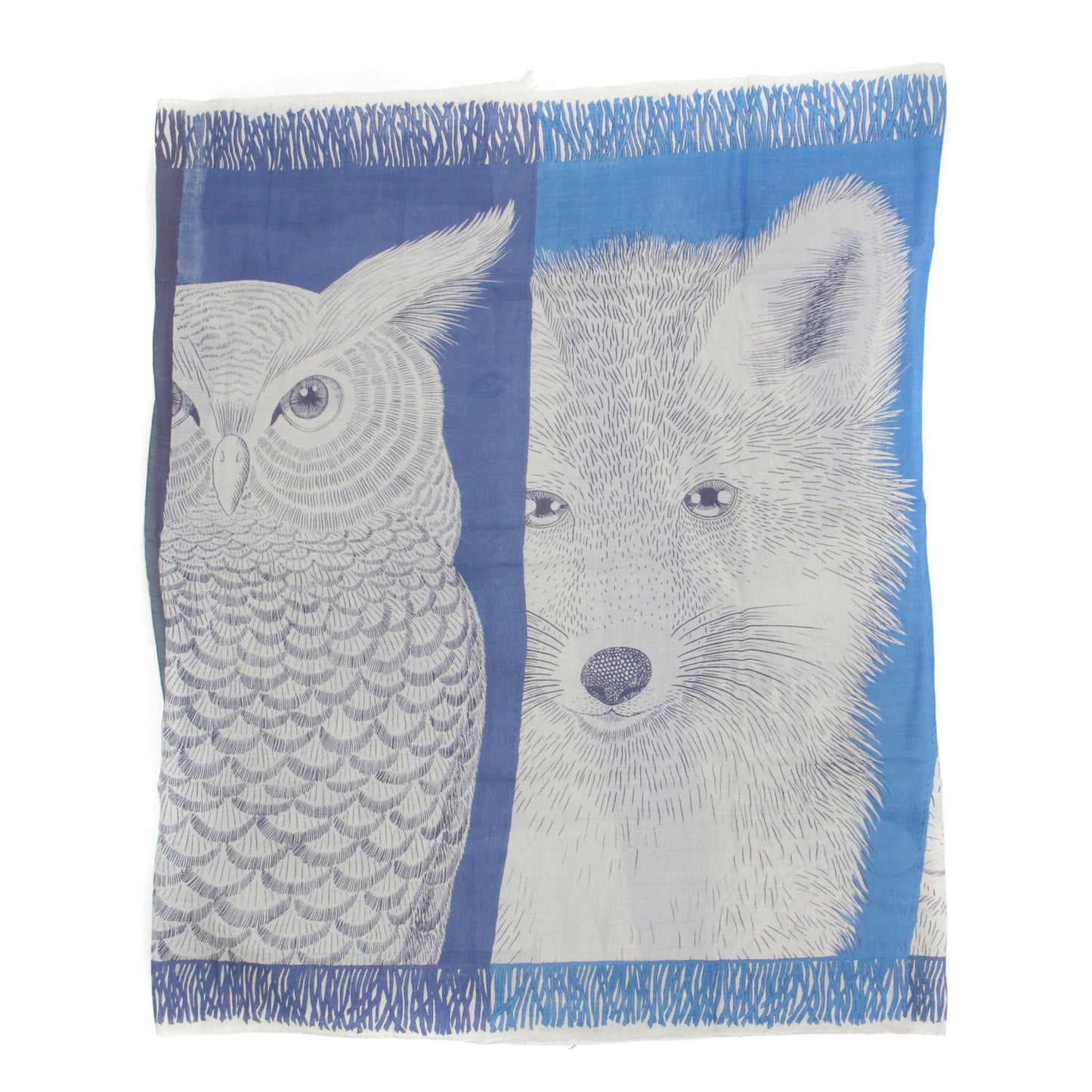 5匹のアニマル柄 ストール / ショール スカーフ 大判 フリンジ ウール