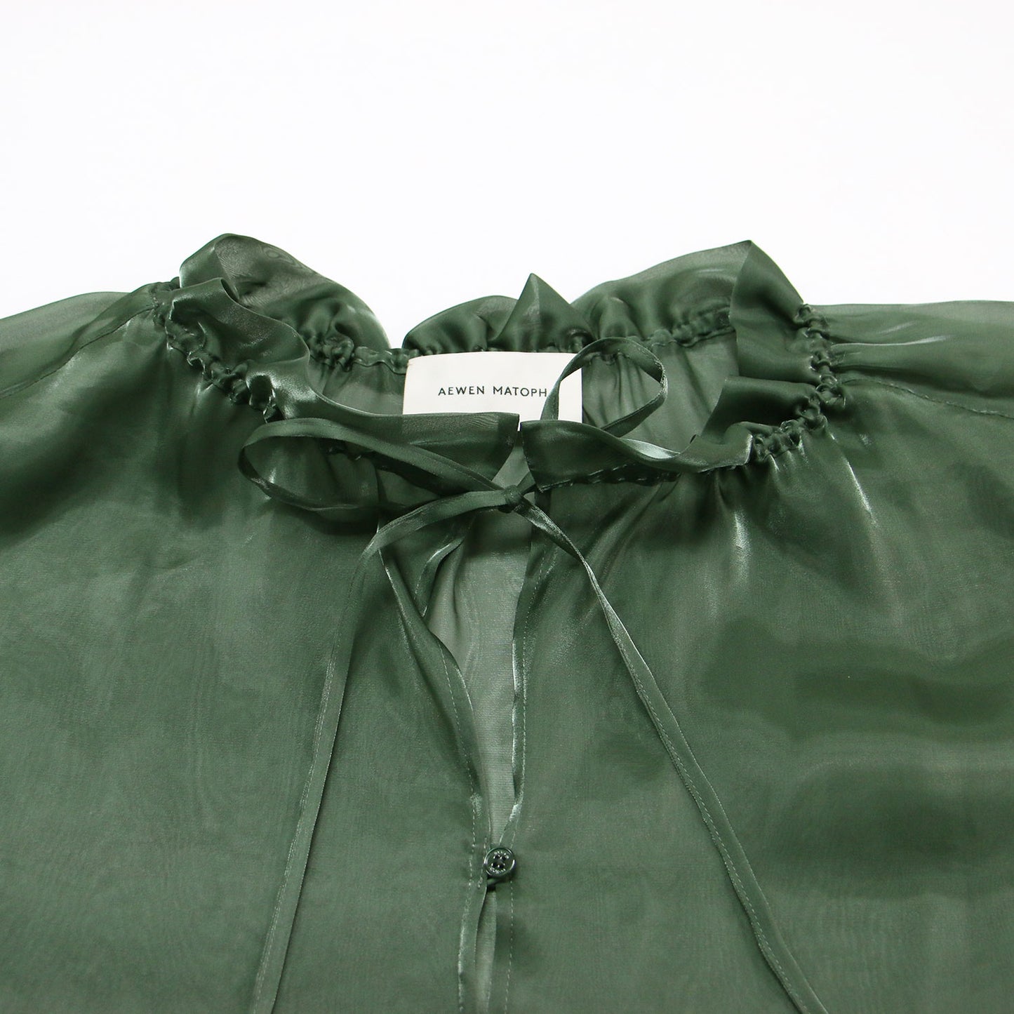 20秋冬 オーガンジー ドローストリング ブラウス / プルオーバー チュニック丈 長袖 ギャザー シアー