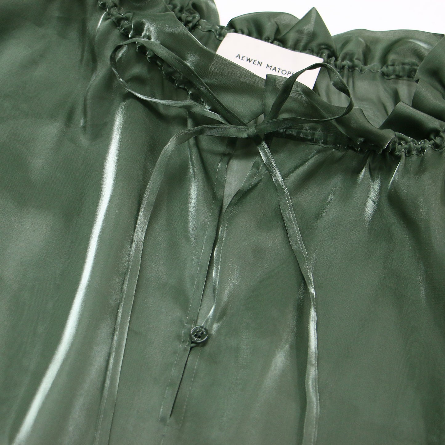 20秋冬 オーガンジー ドローストリング ブラウス / プルオーバー チュニック丈 長袖 ギャザー シアー