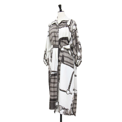 25春夏 カフタン ドレス COACHING REMIX / シャツワンピース ミディ丈 七分袖 ベルト プリント シルク