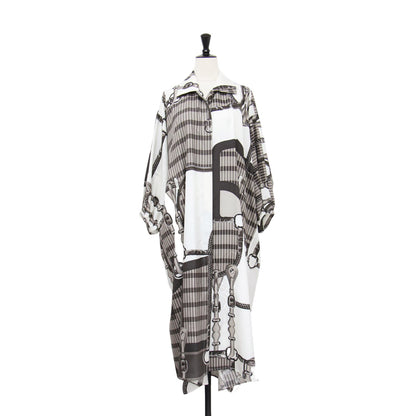 25春夏 カフタン ドレス COACHING REMIX / シャツワンピース ミディ丈 七分袖 ベルト プリント シルク