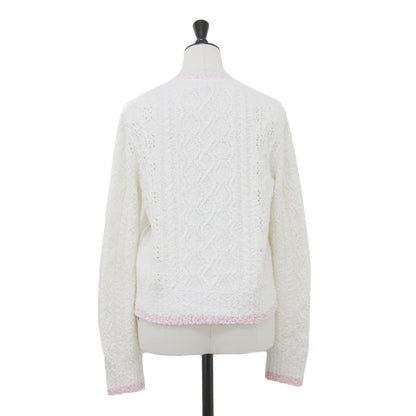 24春夏 ココマークボタン レース編み ニット カーディガン P76957K11092 / クルーネック 長袖 コットン カシミヤ