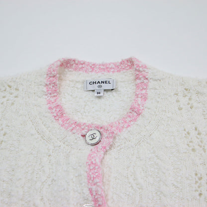 24春夏 ココマークボタン レース編み ニット カーディガン P76957K11092 / クルーネック 長袖 コットン カシミヤ