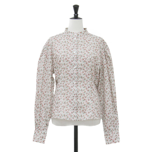 24秋冬 CCロゴ フラワー プリント ポプリン シャツ P78103V69946 / ブラウス 長袖 スタンドカラー 花柄 コットン