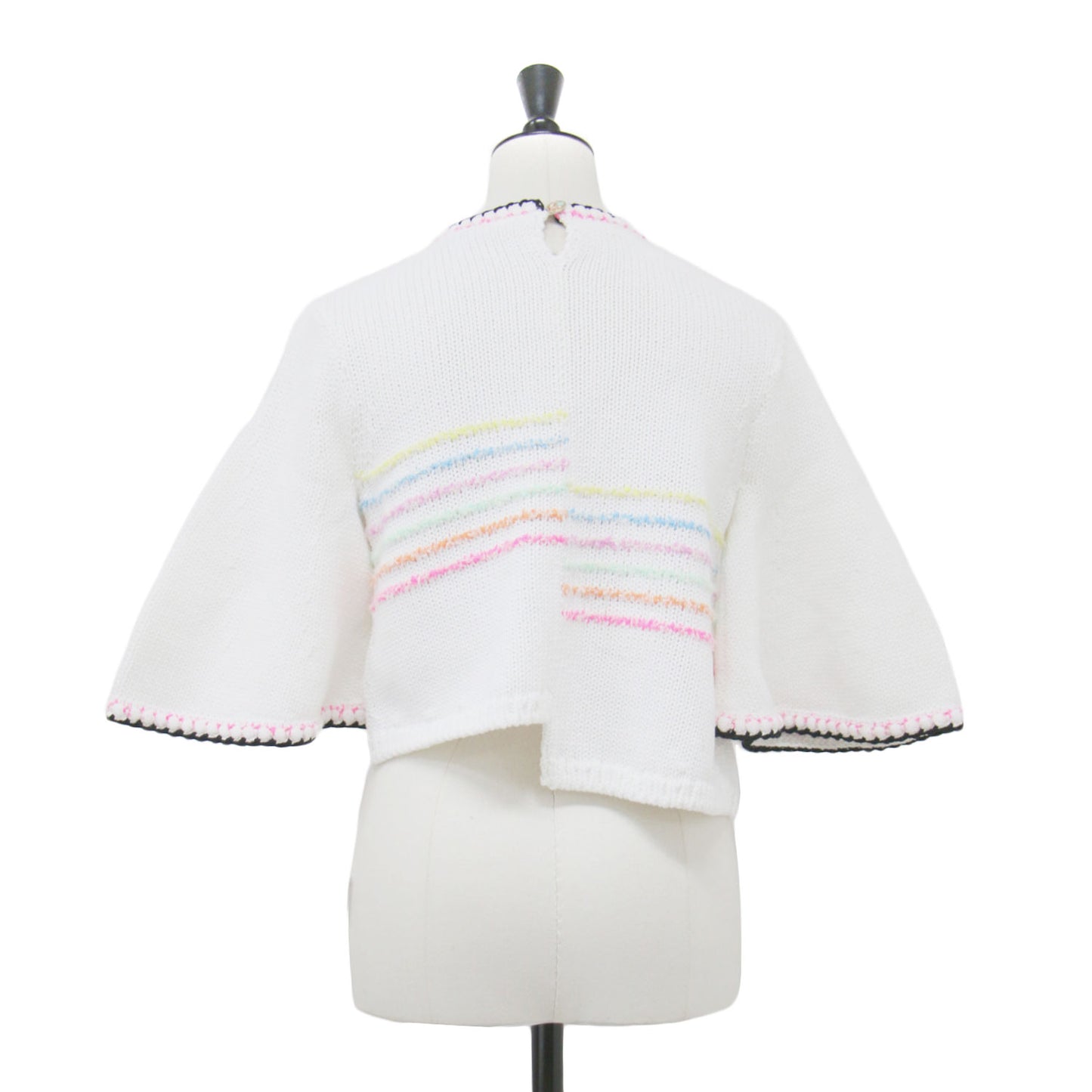 24春夏 アシンメトリー ボーダー ワイドスリーブ ニット P77146K11142 / プルオーバー 五分袖 クルーネック コットン