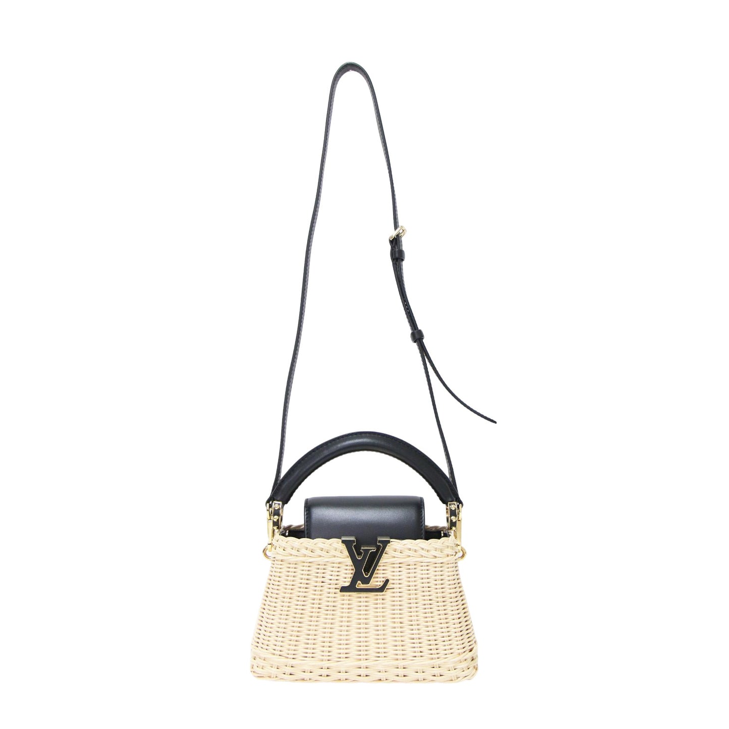 25春夏 カプシーヌ MINI M26003 / ハンドバッグ ショルダー 2WAY LVロゴ コンビ レザー ラタン