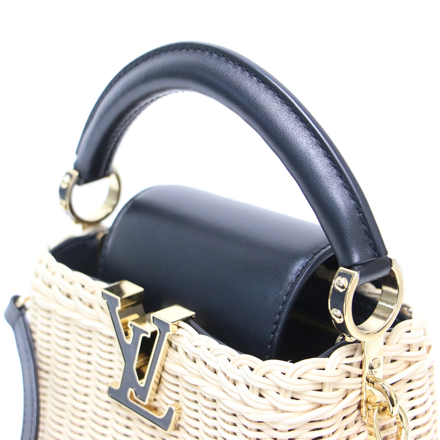 25春夏 カプシーヌ MINI M26003 / ハンドバッグ ショルダー 2WAY LVロゴ コンビ レザー ラタン