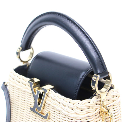 25春夏 カプシーヌ MINI M26003 / ハンドバッグ ショルダー 2WAY LVロゴ コンビ レザー ラタン