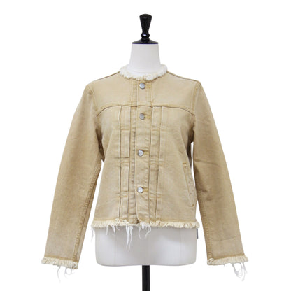 × RED CARD 別注 21春夏 ノーカラー タック デニムジャケット / 長袖 クロップド丈 コンパクト フリンジ ストレッチ コットン