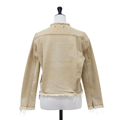 × RED CARD 別注 21春夏 ノーカラー タック デニムジャケット / 長袖 クロップド丈 コンパクト フリンジ ストレッチ コットン