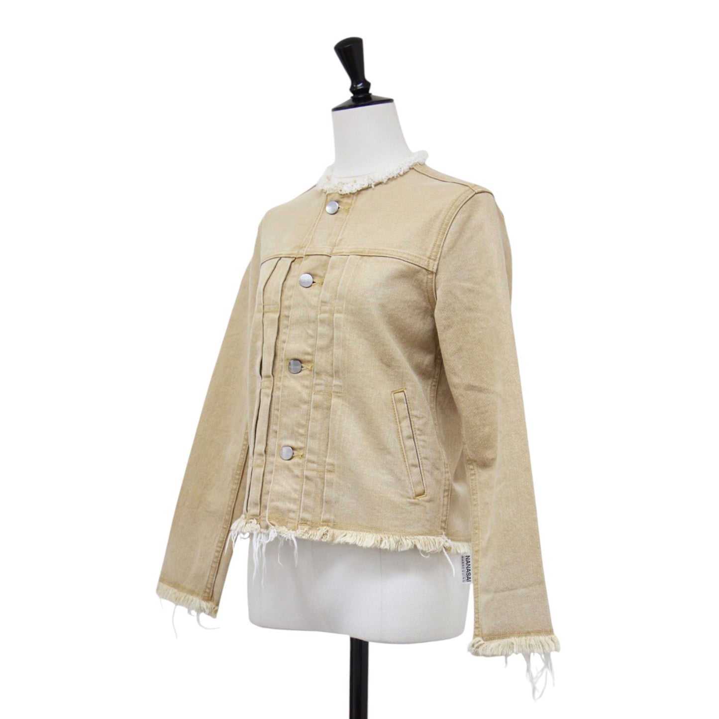 × RED CARD 別注 21春夏 ノーカラー タック デニムジャケット / 長袖 クロップド丈 コンパクト フリンジ ストレッチ コットン