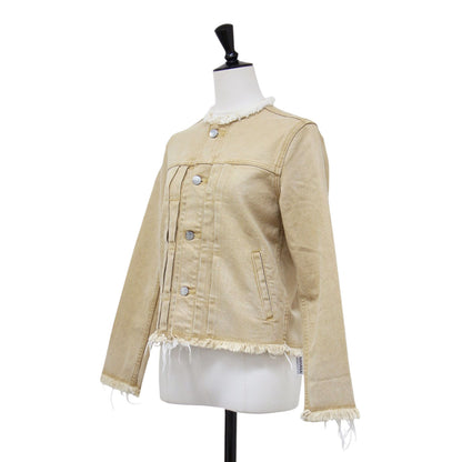× RED CARD 別注 21春夏 ノーカラー タック デニムジャケット / 長袖 クロップド丈 コンパクト フリンジ ストレッチ コットン