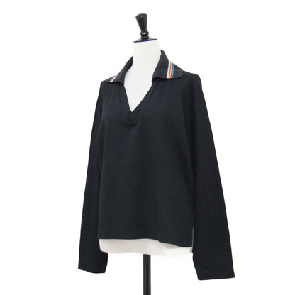 シグネチャー ジャージー カットソー / プルオーバー 長袖 スキッパーカラー ワイド スリット ポロ ストレッチ