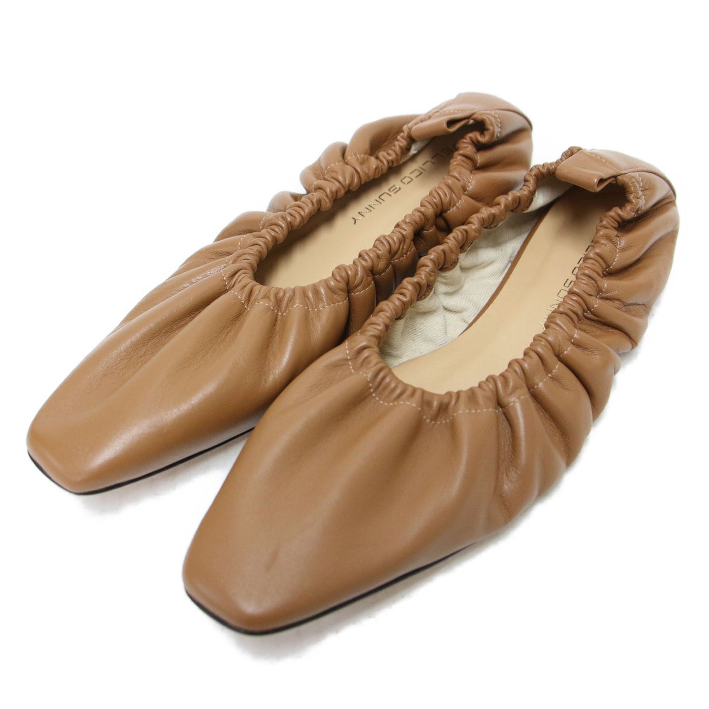 スクエアトゥ ギャザー パンプス / GatherFLT フラット レザー