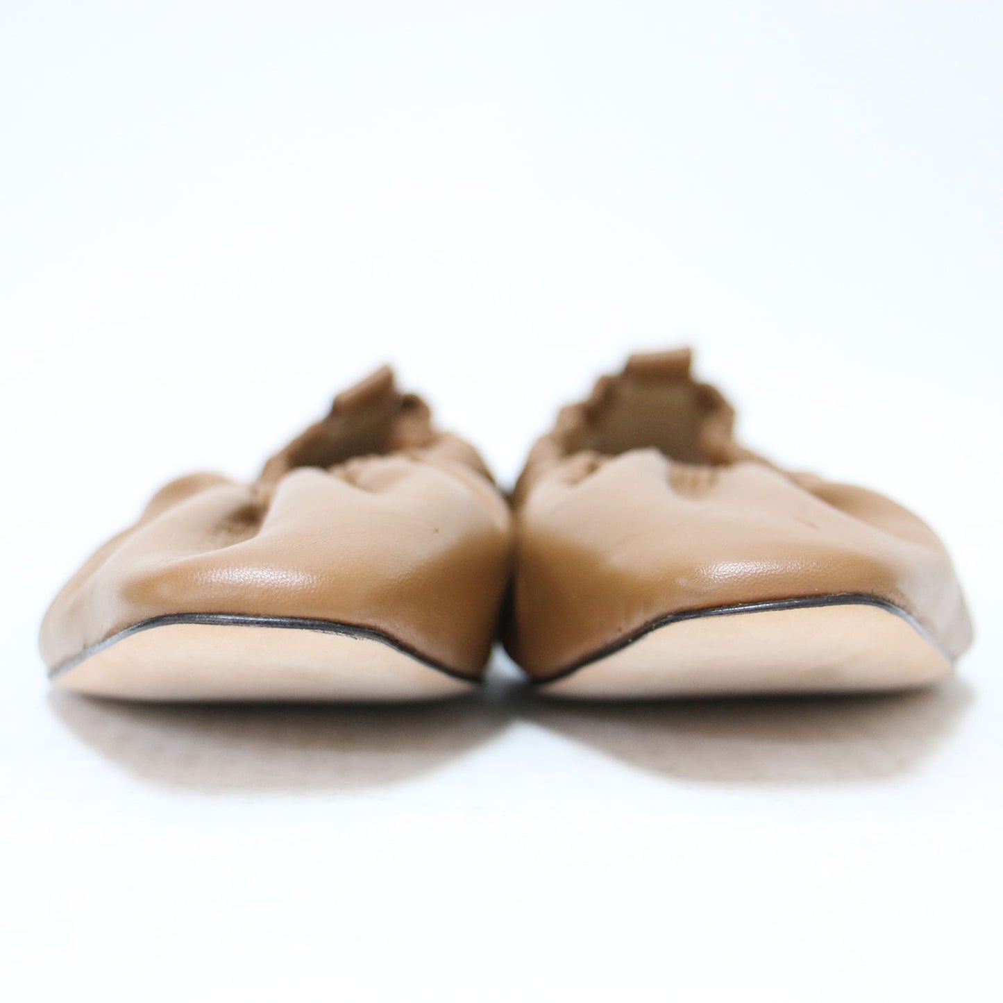 スクエアトゥ ギャザー パンプス / GatherFLT フラット レザー