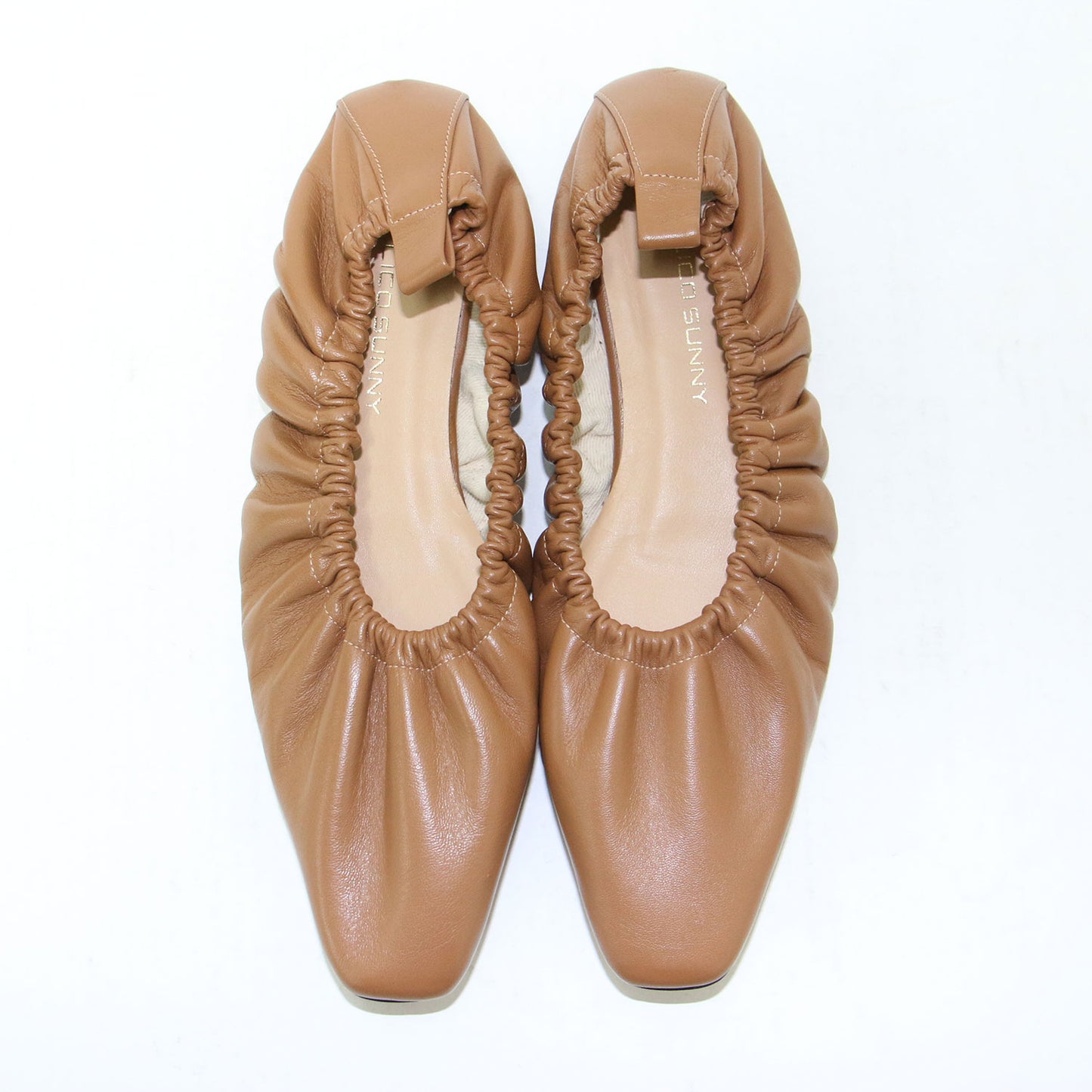 スクエアトゥ ギャザー パンプス / GatherFLT フラット レザー