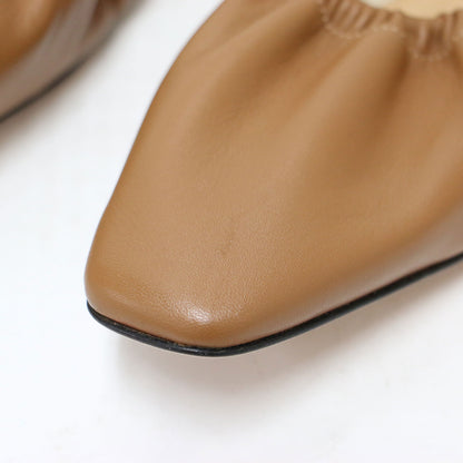 スクエアトゥ ギャザー パンプス / GatherFLT フラット レザー