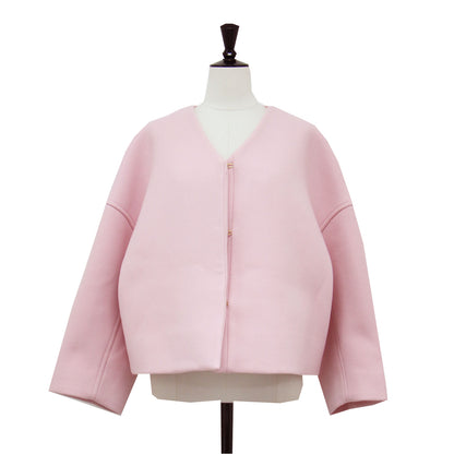 21春夏 ダブルフェイス ショートコート / ジャケット 長袖 Vネック ワイド ドロップショルダー ウール