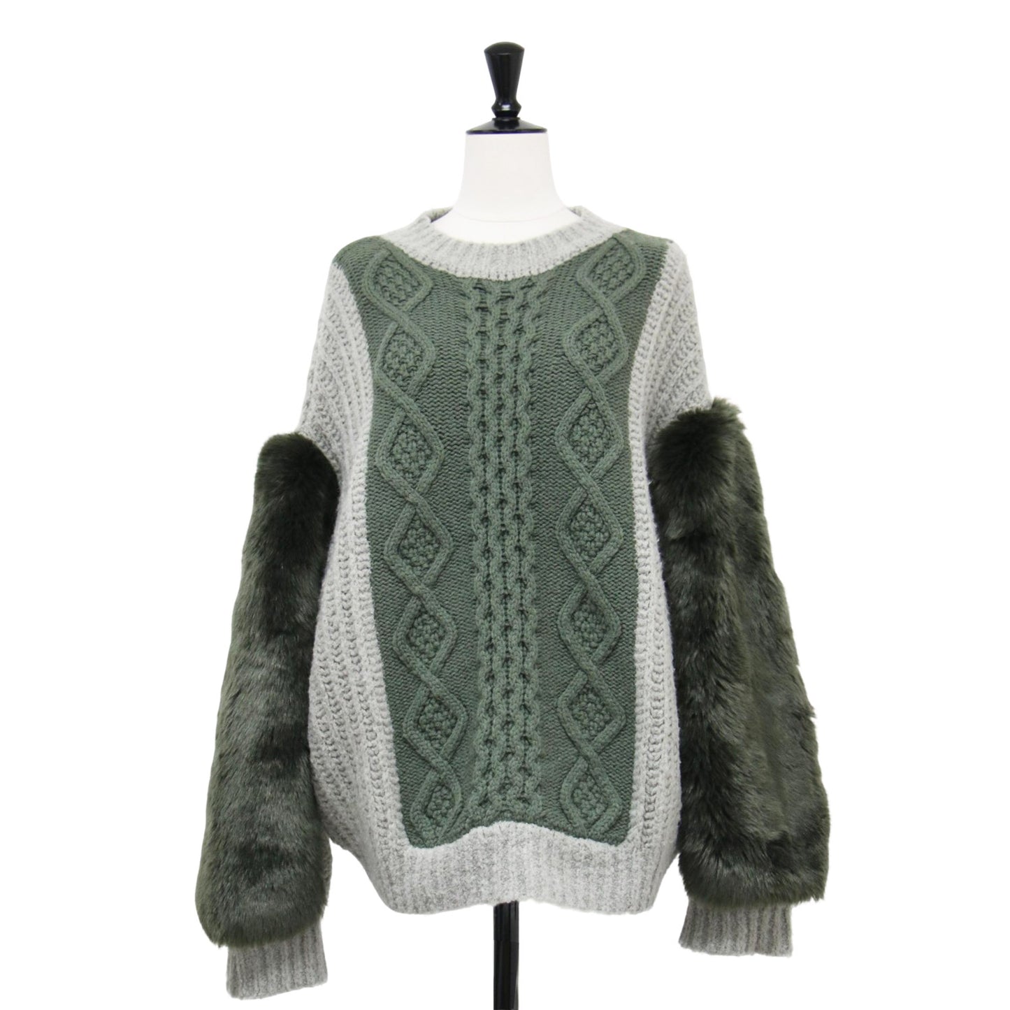 エコファー ボリュームスリーブ ニット / ECO FUR SLEEVE KNIT プルオーバー クルーネック 長袖 ローゲージ ウール