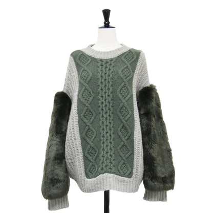 エコファー ボリュームスリーブ ニット / ECO FUR SLEEVE KNIT プルオーバー クルーネック 長袖 ローゲージ ウール