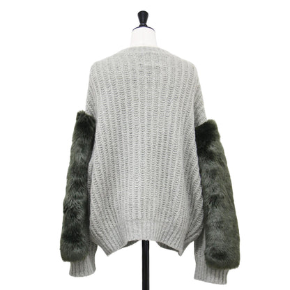 エコファー ボリュームスリーブ ニット / ECO FUR SLEEVE KNIT プルオーバー クルーネック 長袖 ローゲージ ウール